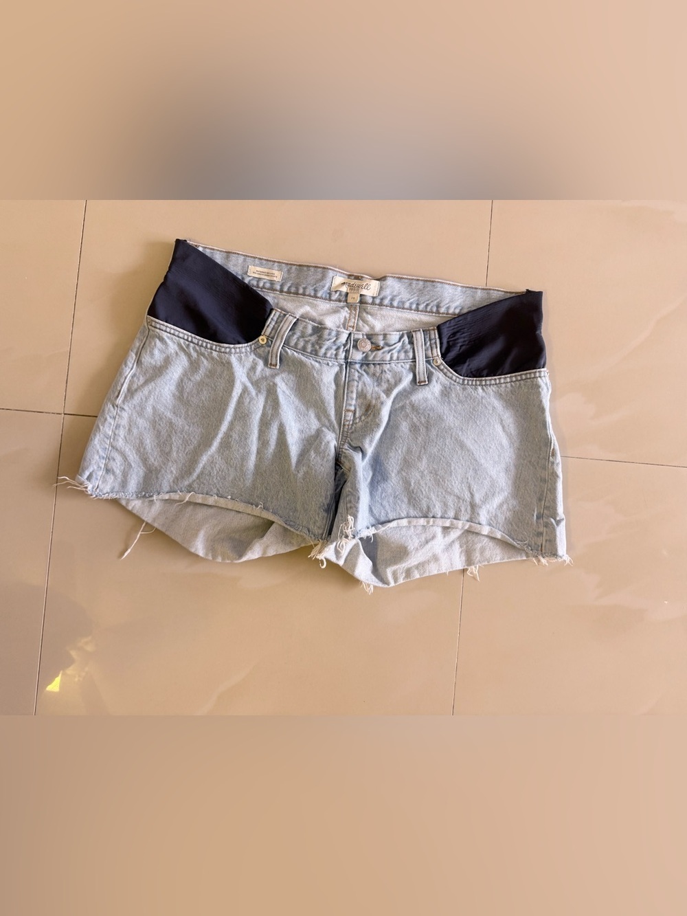 Madewell Light Blue Denim Cutoff Shorts with Black Pocket Panels